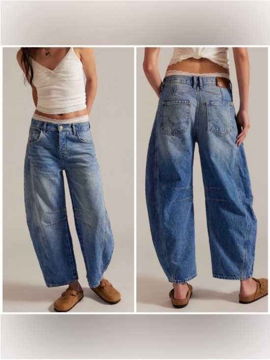 Free People Denim - NWT Free People We The Free Good Luck Mid-Rise Barrel Jeans ultra light beam 33